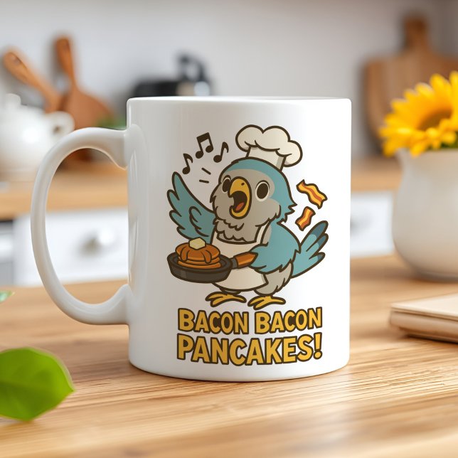 Caneca De Café Engraçado Papagaio Bacon Pancake Chef Cugado Quake (Cute Quaker parrot in chef's hat singing bacon pancakes song like the funny pet bird video)