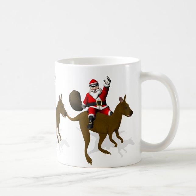 Caneca De Café Engraçado Papai Noel Andando Em Kangaroo (Direita)