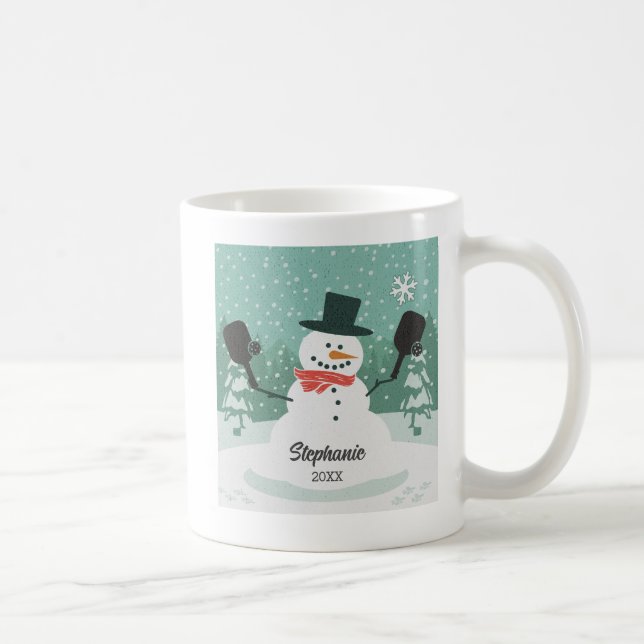 Caneca De Café Engraçado Pickleball Natal Snowman Personalizado (Direita)