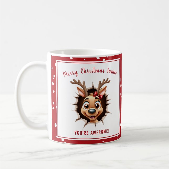 Caneca De Café Engraçado Reindeer Girl no Natal (Esquerda)