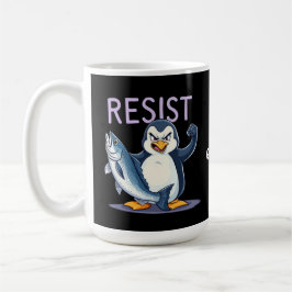 Caneca De Café Engraçado Resiste Pinguim Protesto Contra Tarifas