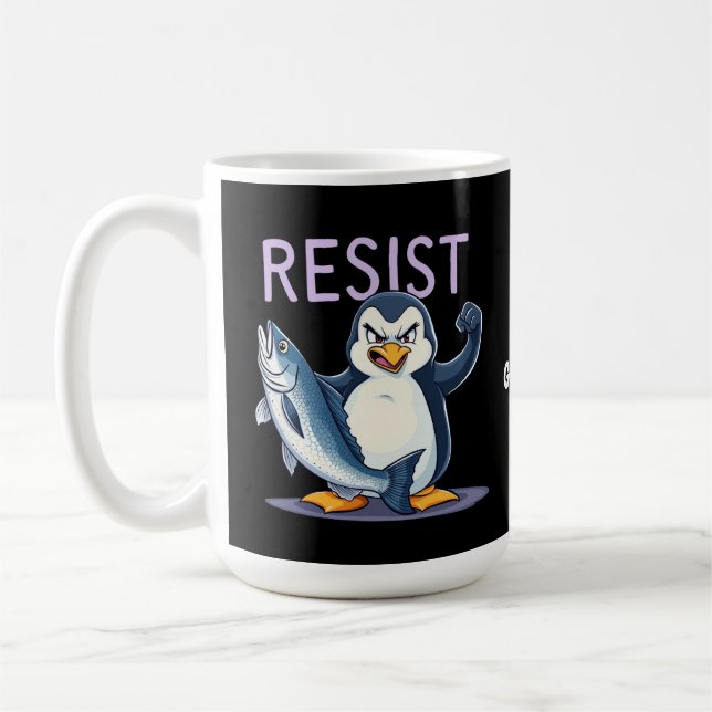 Caneca De Café Engraçado Resiste Pinguim Protesto Contra Tarifas (Esquerda)
