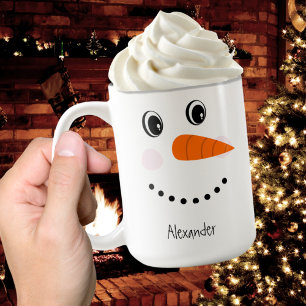Caneca De Café Engraçado Rosto Feliz Snowman Natal Quente Coco Do