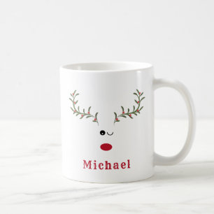 Caneca De Café Engraçado, sagrada, piscar os olhos de rena, feliz