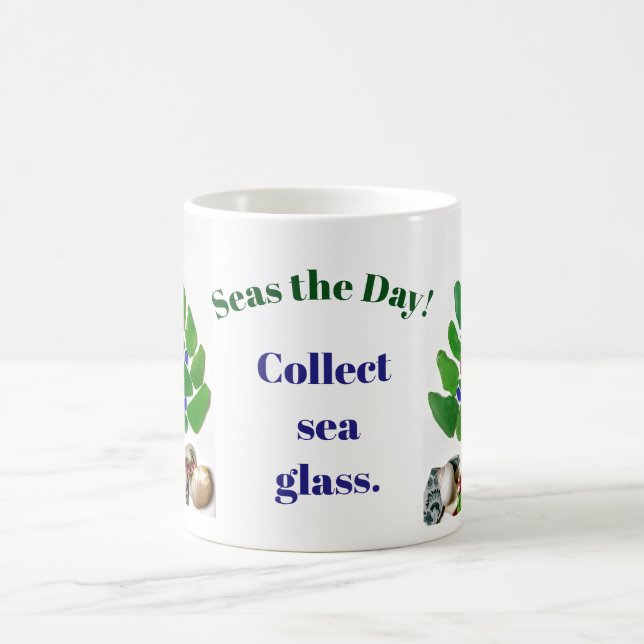 Caneca De Café Engraçado "Seas the Day"! Coletar Vidro do Mar." Á (Centro)