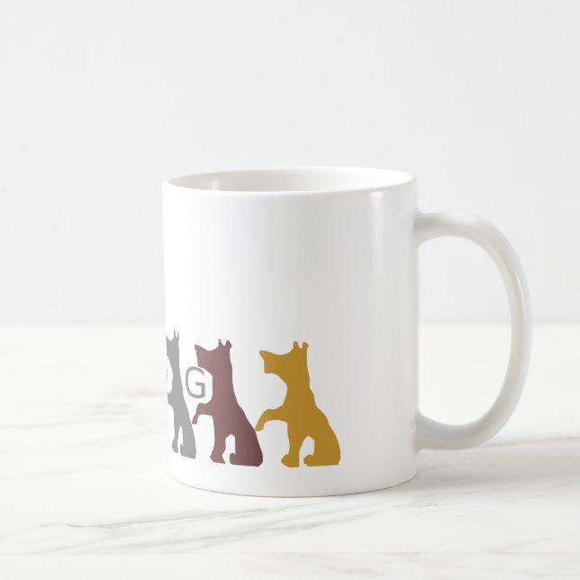 Caneca De Café Engraçado, seis cães, Cinza amarelo castanho (Direita)