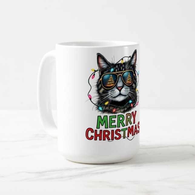 Caneca De Café Engraçado Sublimação de Gato de Natal (Frente Esquerda)