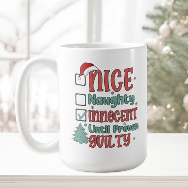 Caneca De Café Engraçado Travesso Legal Inocente  (Naughty, Nice, Innocent until proven guilty funny Christmas mug)