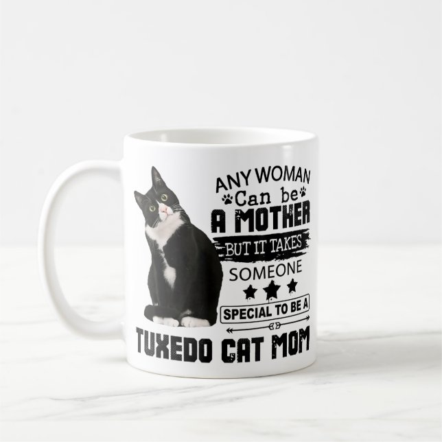 Caneca De Café Engraçado Tuxedo Cat Mãe Citação Tuxie Cat Gift (Esquerda)