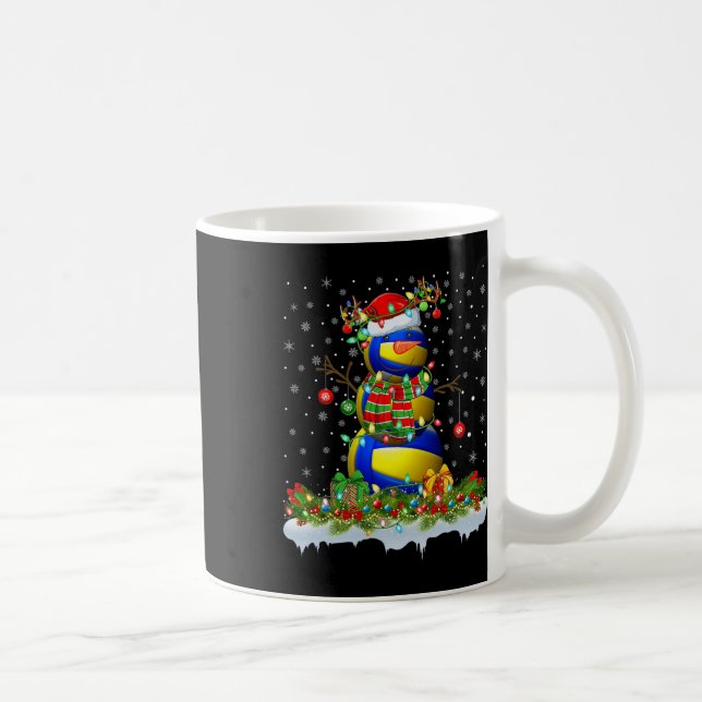 Caneca De Café Engraçado Voleibol Snowman Xmas Luzes De Voleibol  (Direita)