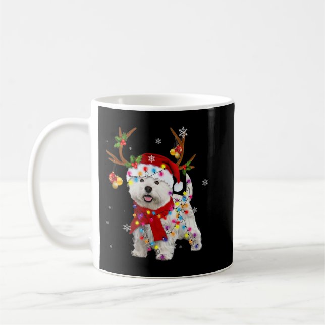 Caneca De Café Engraçado Westie Christmas Tee Reindeer Christmas  (Esquerda)