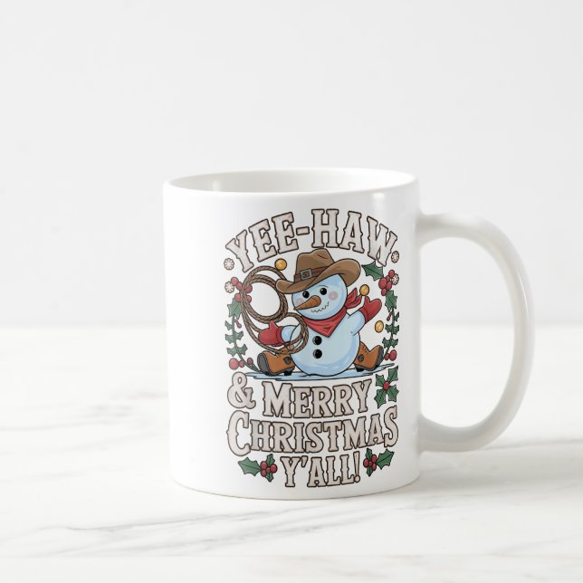 Caneca De Café Engraçado Yee Haw Feliz Natal Y Todos Xmas Cute Co (Direita)