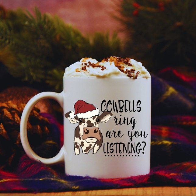 Caneca De Café EngraçadoRetro Cow Bell Christmas Personalizado Mu (Criador carregado)