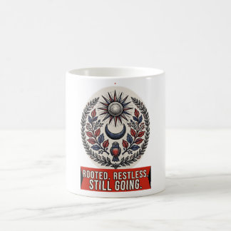 Caneca De Café Enraizado Inquieto Ainda Indo Xilogravura Crista