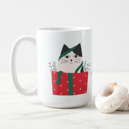 Caneca De Café Enrolamento Engraçado de Gato de Natal Meowy