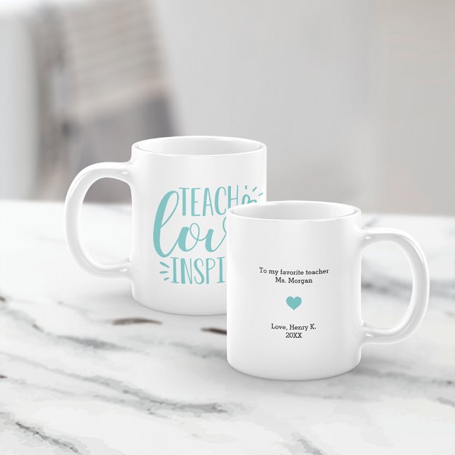 Caneca De Café Ensinar, Amar, Inspirar | Mensagem Personalizada (Criador carregado)