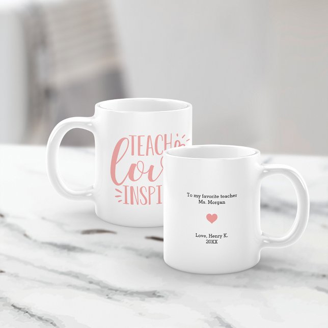 Caneca De Café Ensinar, Amar, Inspirar | Mensagem Personalizada (Criador carregado)