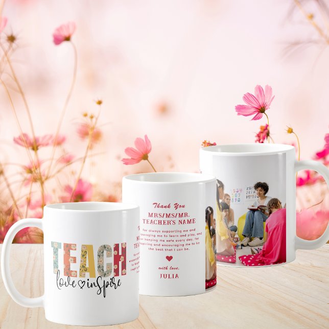Caneca De Café Ensinar Amor Inspira Apreciação do Professor Ofert (Teach Love Inspire Teacher Appreciation Photo Gift Christmas First Day of School Happy Teacher Day)