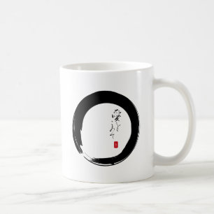 Caneca De Café Enso com "com texto do kanji do amor"
