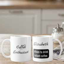Entusiasta do café nome personalizado branco e pre