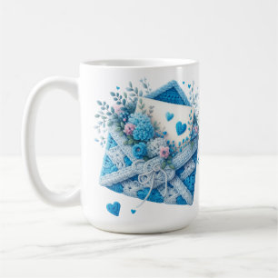 CANECA DE CAFÉ ENVELOPES DE OLHOS AZUIS E BRANCOS