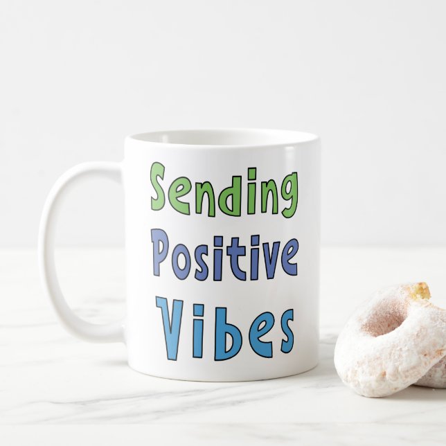 Caneca De Café Enviando Vibrações Positivas (Com Donut)