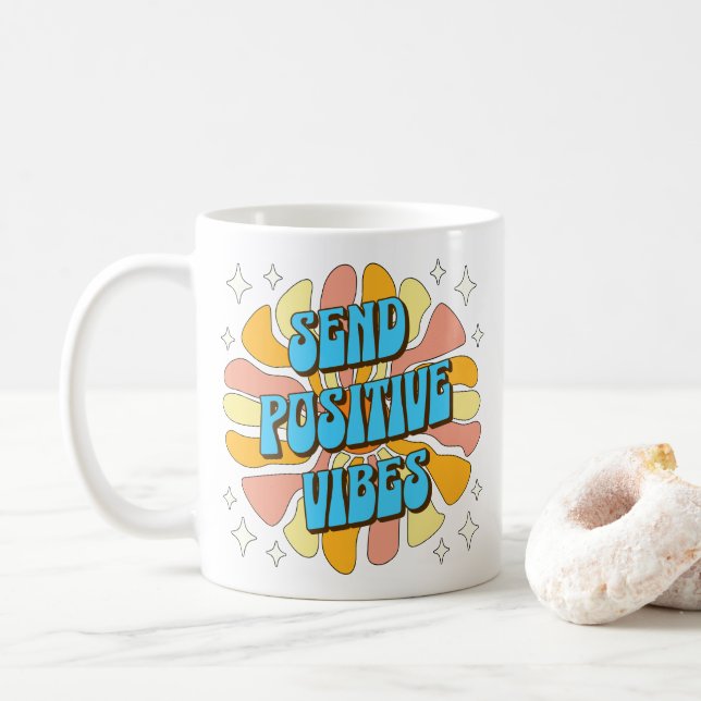 Caneca De Café Enviar Vibrações Positivas (Com Donut)