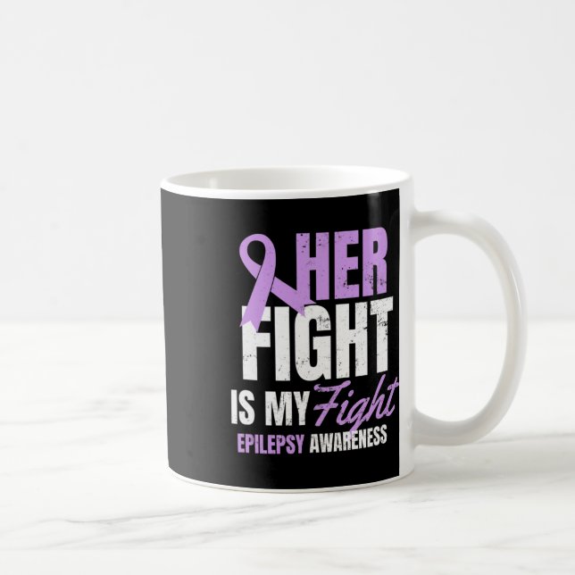 Caneca De Café Epilepsia Design de Consciência Ela Combateu Meu P (Direita)