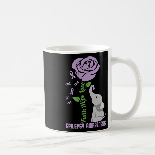 Caneca De Café Epilepsy Awareness Faith Hope Love Flower Elephant (Direita)