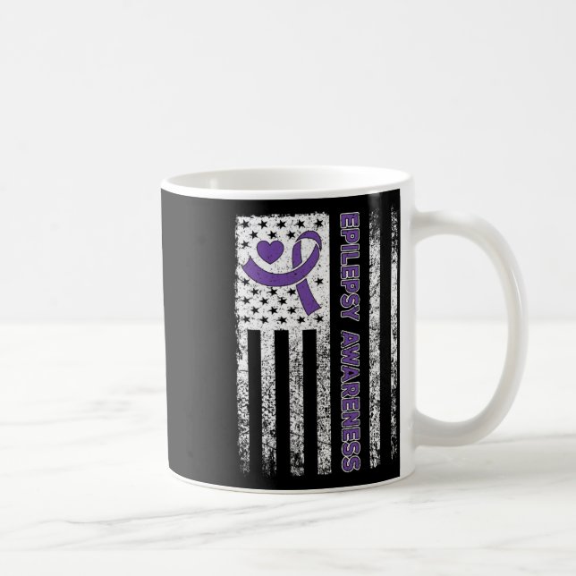 Caneca De Café Epilepsy Awareness Flag Purple Ribbon Epilepsy War (Direita)