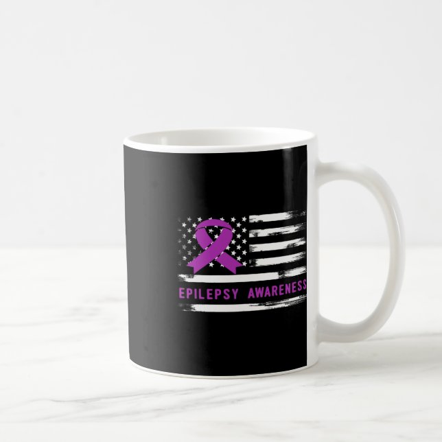 Caneca De Café Epilepsy Awarness American Flag Purple Ribbon  (Direita)