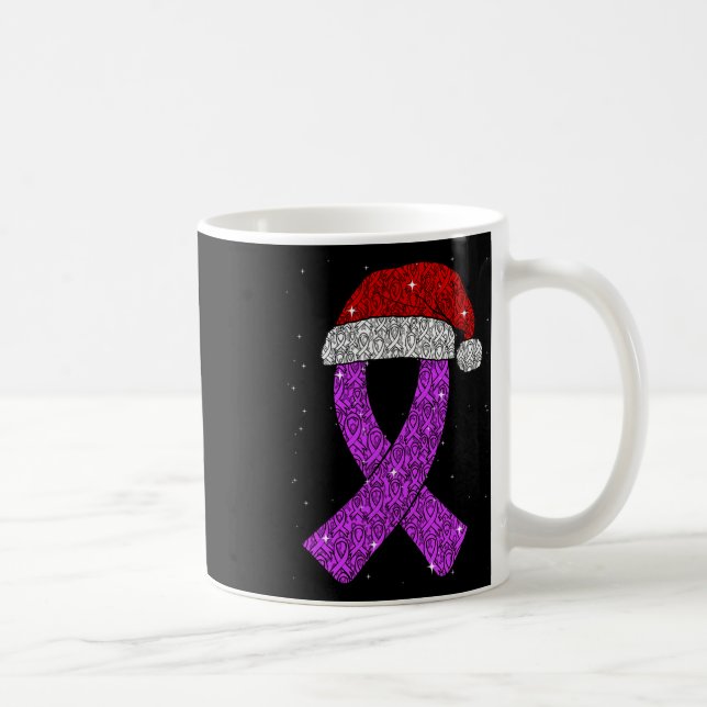 Caneca De Café Epilepsy Christmas Hat Purple Awareness Ribbon Sei (Direita)