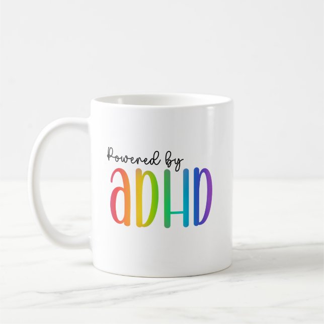 Caneca De Café Equipado com ADHD | Tipografia Arco-Íris (Esquerda)