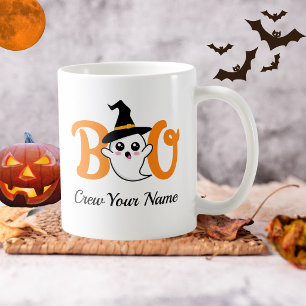 Caneca De Café Equipe Boo Laranja Família Halloween Personalizada