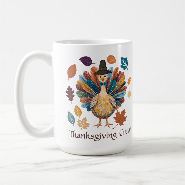 Caneca De Café Equipe de Ação de Graças Peru Pilgrim Folhas de Ou (Esquerda)