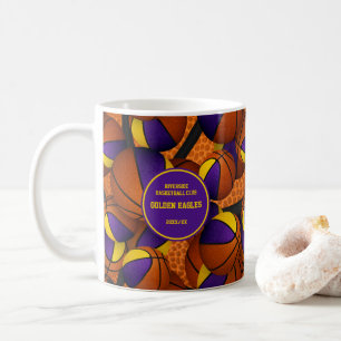 Caneca De Café equipe de basquetebol em ouro roxo colorido nome d