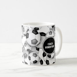 Caneca De Café equipe de bolas de futebol da cinza negra colorido