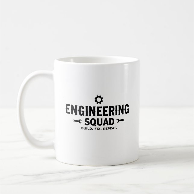 Caneca De Café Equipe de Engenharia Constrói Corrige Repete (Esquerda)