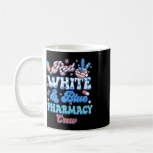Caneca De Café Equipe de Farmácia Groovy Vermelho Branco Azul Far