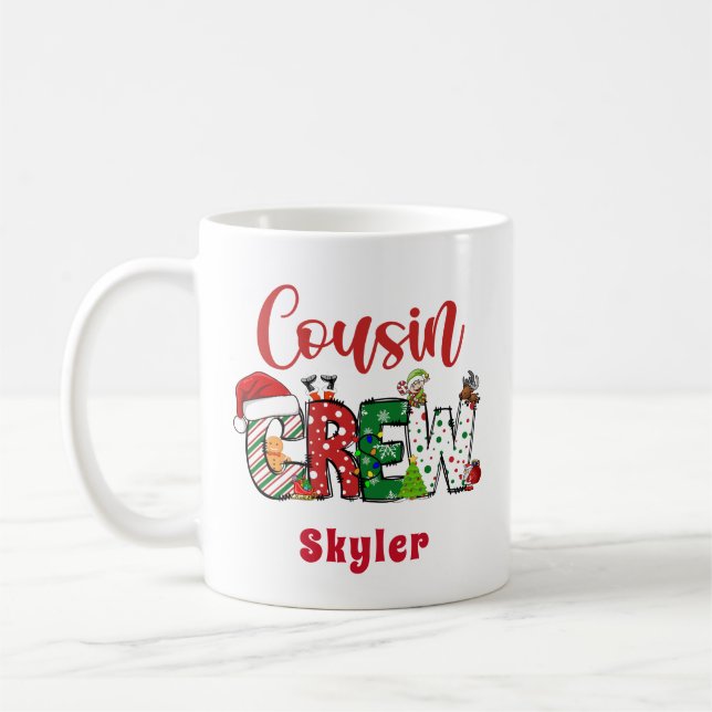 Caneca De Café Equipe de Primo Retro Personalizado Natal Doodle  (Esquerda)