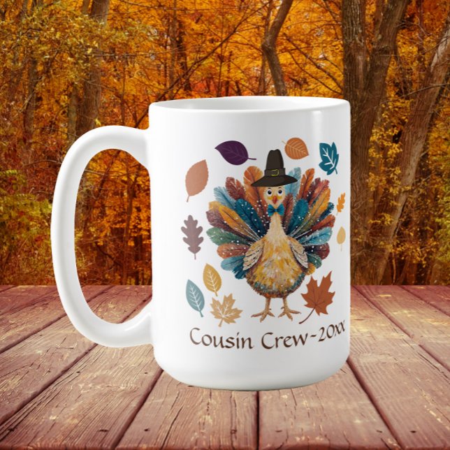 Caneca De Café Equipe de Primos Peru Pilgrim Dia de Ação de Graça (Turkey "cousin crew" mug for Thanksgiving family get togethers)