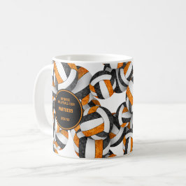Caneca De Café equipe negra de vôlei cor de laranja