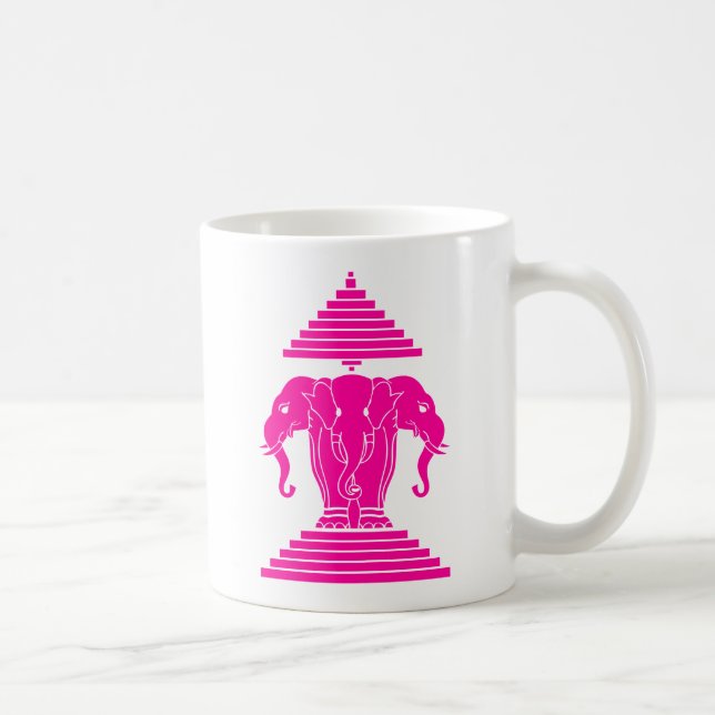 Caneca De Café Erawan Rosa Três Elefante De Cabeça Lao / Bandeira (Direita)