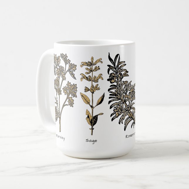 Caneca De Café Ervas Salsa Sálvia Alecrim & Tomilho (Frente Esquerda)