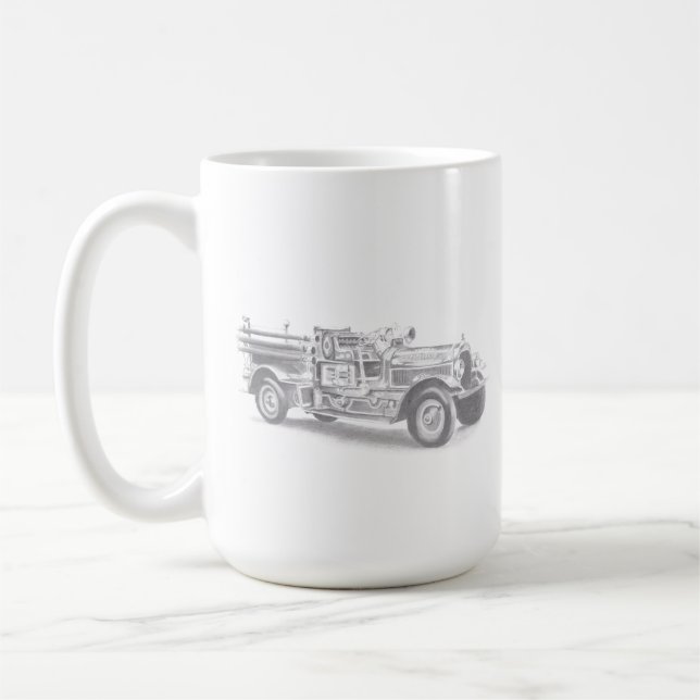 Caneca De Café esboço a lápis de caminhão de bombeiros antigo des (Esquerda)