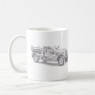 Caneca De Café esboço a lápis de caminhão de bombeiros antigo des
