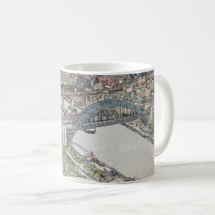 Caneca De Café Esboço Artístico da Ponte Tyne no Horizonte de New