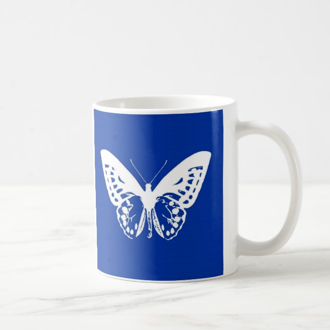 Caneca De Café Esboço da borboleta, azul de cobalto e branco (Direita)