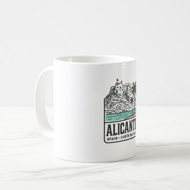 Caneca De Café Esboço de Alicante Castelo de Santa Bárbara Costa  (Frente Esquerda)