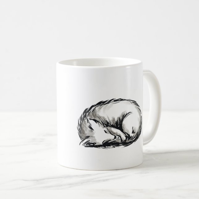 Caneca De Café Esboço de raposa-branca com nome (Frente Esquerda)